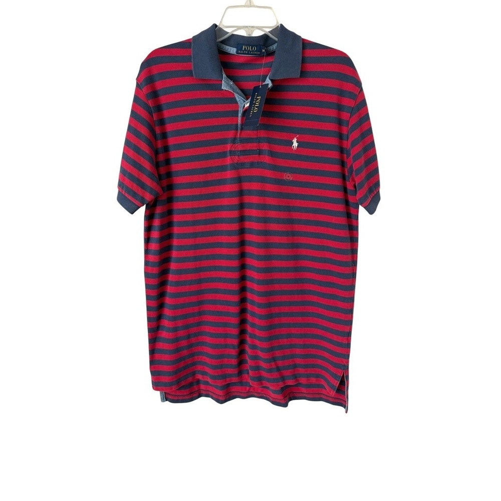 NWT Polo‎ Ralph Lauren Polo Rugby Shirt Pony Red Navy Stripe Cotton Preppy M